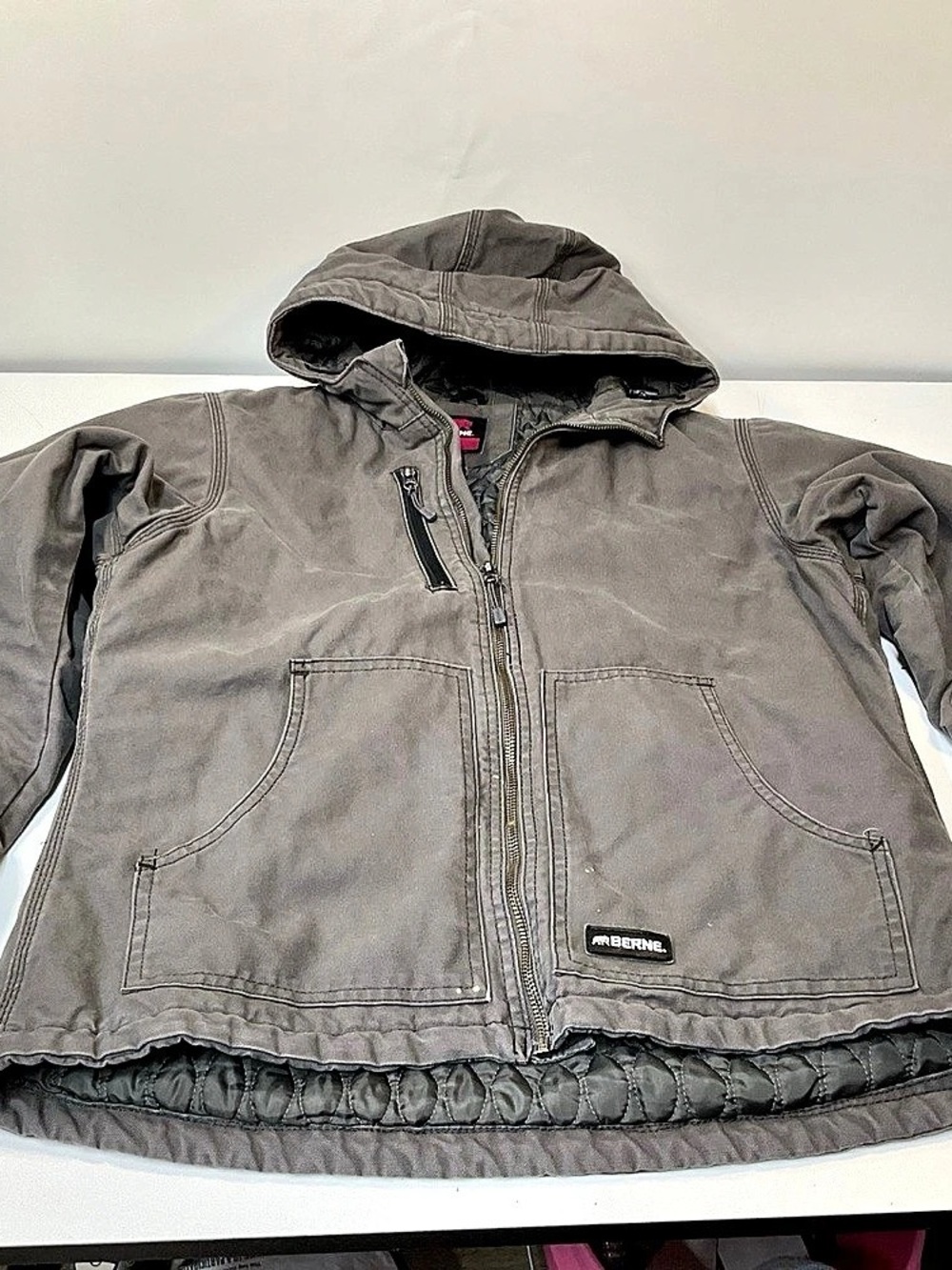 Berne Women's Softstone Duck Quilt-Lined Hooded Jacket Gray Large